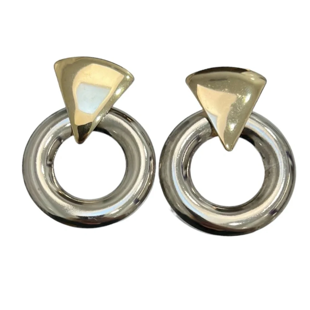 VINTAGE 1980'S GOLD & SILVER DOOR KNOCKER EARRINGS